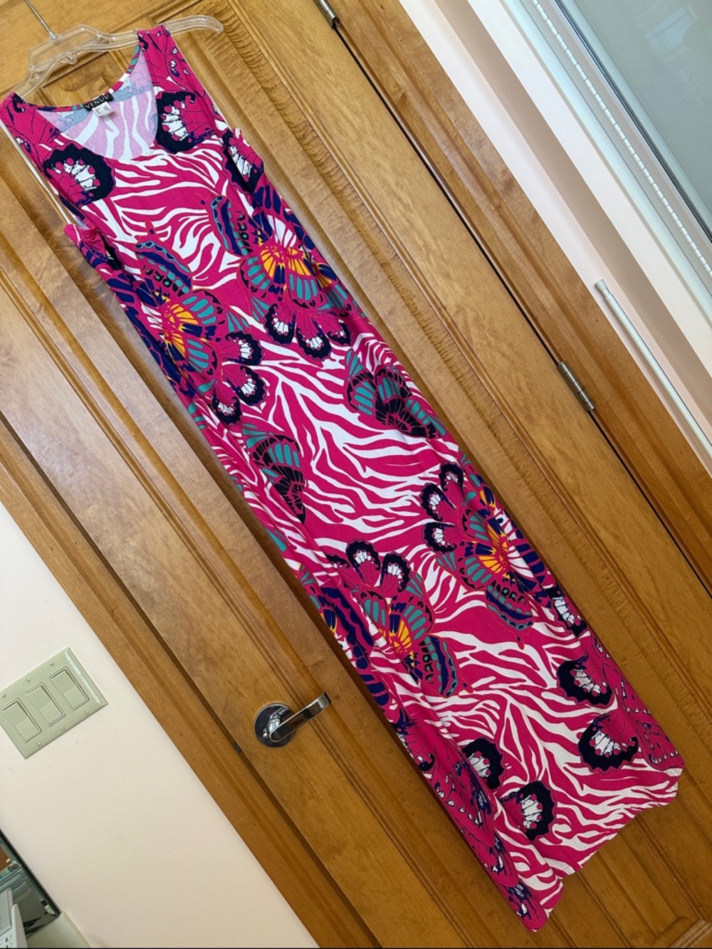 VENUS Pink and White Butterfly Floral Zebra Print Dress